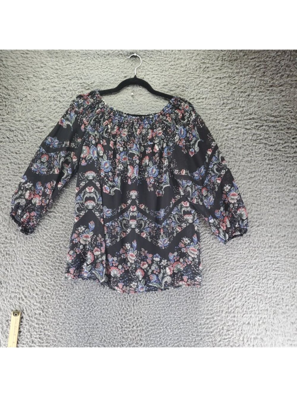 AB Studio Top Womens Large Black Floral Off-Shoulder 100% Polyester Blouse